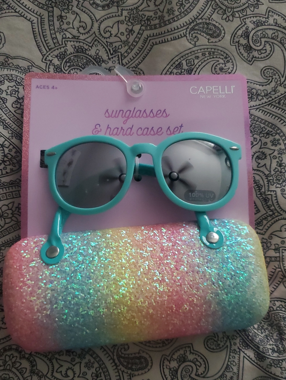 Capelli of New York Kids Turquoise Sunglasses with Rainbow Glitter Case